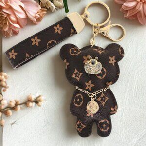 New Vegan Leather Teddy Bear Wristlet Keychain | Bag Charms | Purse Charms